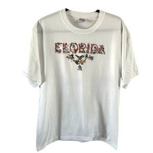 Florida Hanes Heavyweight 50/50 Bird Floral Birdhouse Souvenir T-Shirt Sz Med
